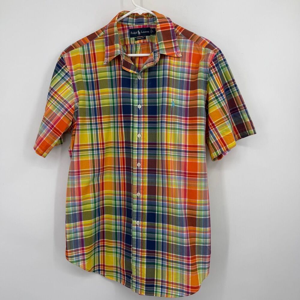 Ralph Lauren Classic Fit Madras Plaid Short Sleeve Shirt Men’s Large Multicolor